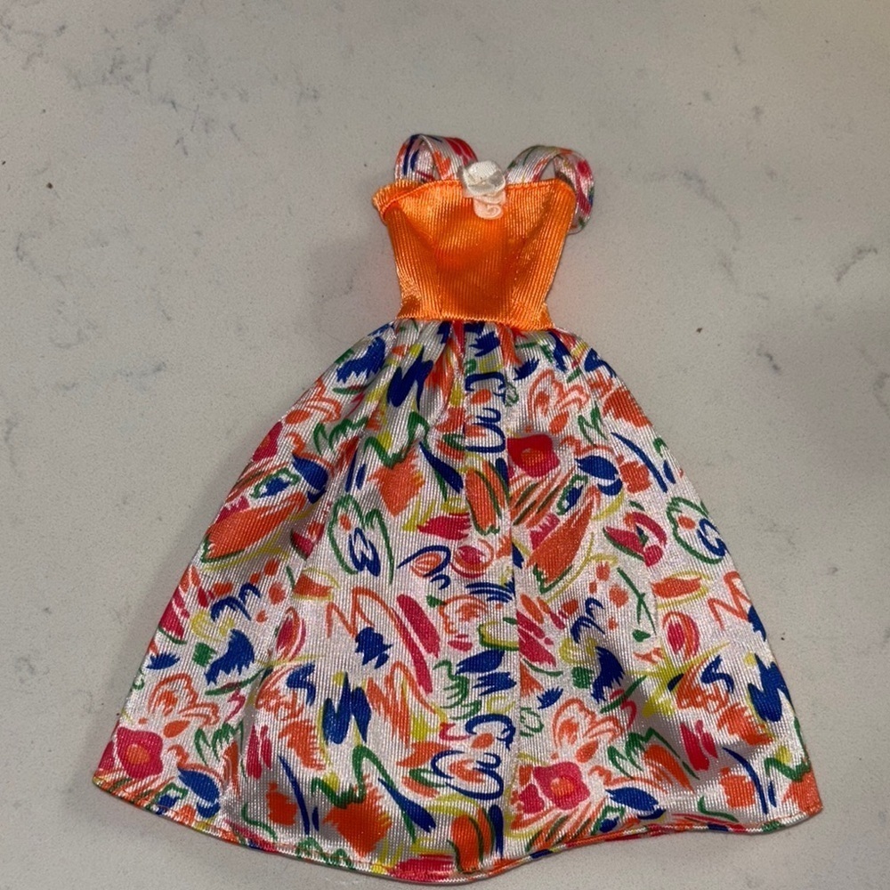 Barbie Orange Bodice Multicolor Abstract Floral Skirt
